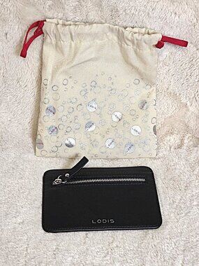 Lodis Leather Card Organizer Wallet RFID Protection Compact Case Black w/ Bag